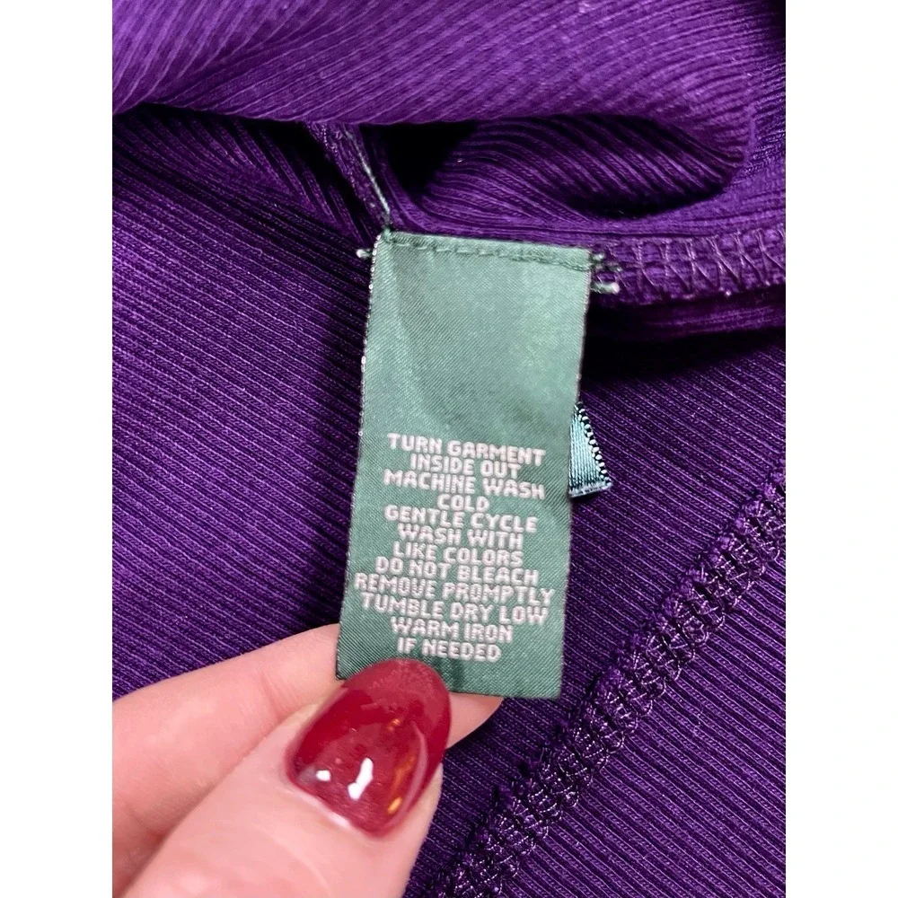 Lauren Ralph Lauren Women's L Purple Knit Shirt Shoulder Zip Suede Elbow Patch - Picture 8 of 9